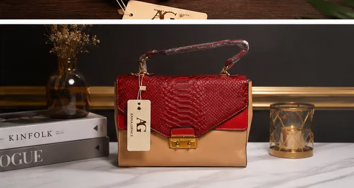 Crimson Croc-Flap Two-Tone Satchel - Image 1