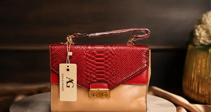 Crimson Croc-Flap Two-Tone Satchel - Image 2