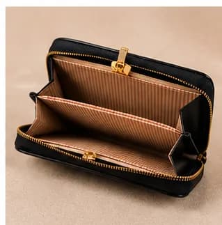 Black Croc-Embossed Zip-Around Wallet - Image 7