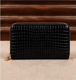Black Croc-Embossed Zip-Around Wallet - Image 4