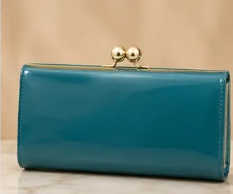 Teal Patent Kiss-Lock Long Wallet - Image 1