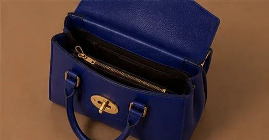 Navy Pebbled Leather Buckle Satchel - Image 7